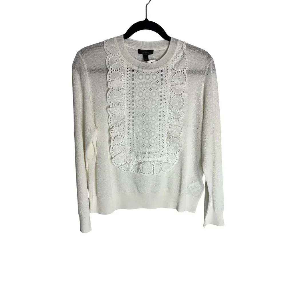 NWT J.Crew Cotton Eyelet Cotton Romantic Sweater-sz Large